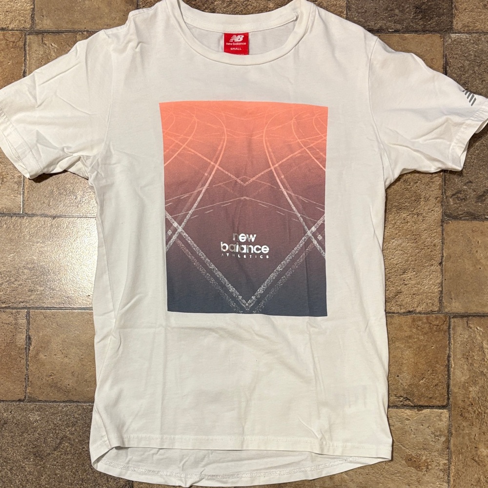 New Balance Slim Fit White Tee with Orange Gradient